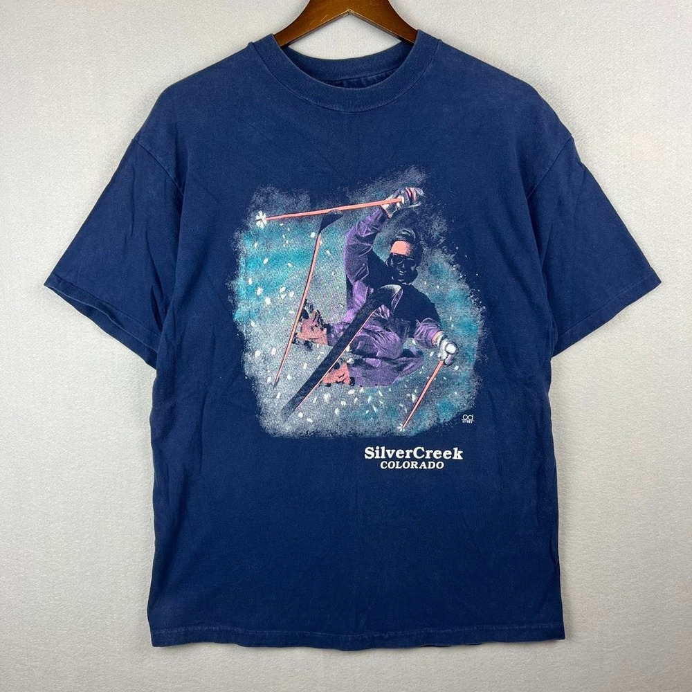Vintage Silver Creek Colorado Skiing Blue Tee Shirt L